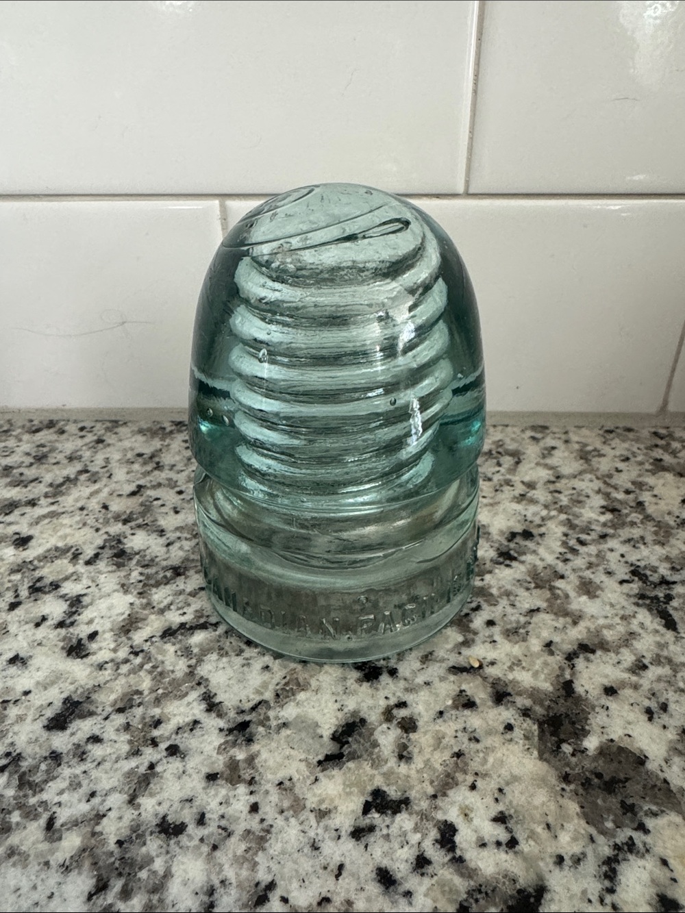 Canadian Pacific RY Co Aqua Glass Insulator - Rolled Rib Design
